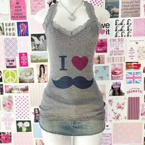 grey lace trim mustache halter cami